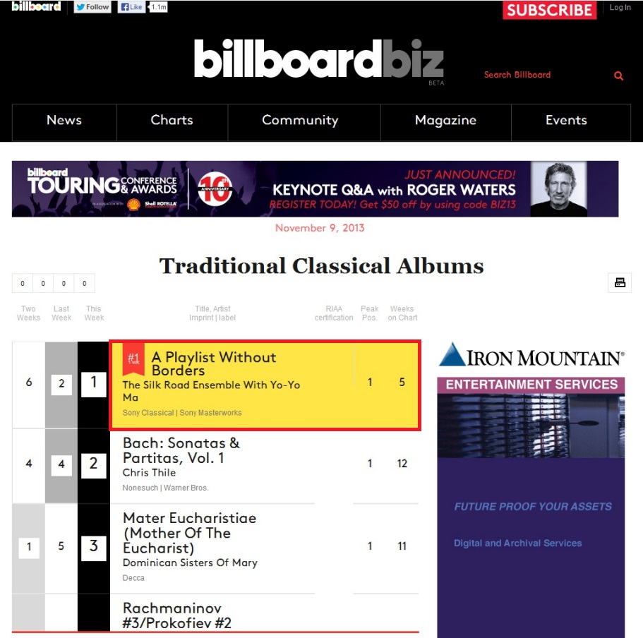 미국 빌보드 클래식 1위 화면