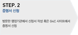 STEP.2 - 증명서 신청  : 방문한 행정기관에서 신청서 작성 혹은 G4C 사이트에서 증명서 신청 